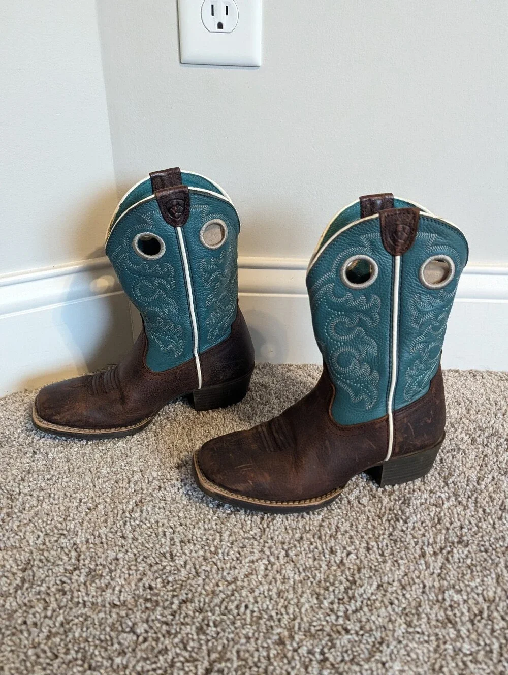 Ariat Youth Crossfire Western Square Toe Boot - Teal Blue sz 13.5